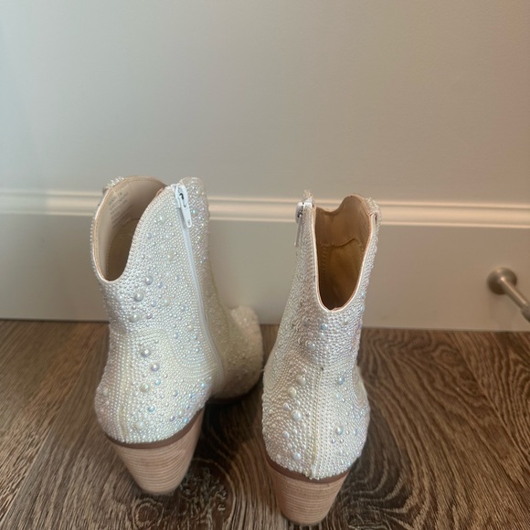 Betsey Johnson White Embellished Ankle Boots - Picture 3 of 5